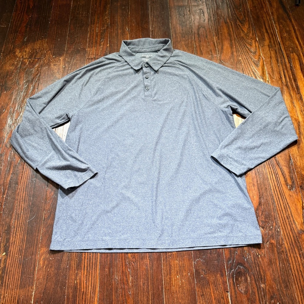 Rhone Polo Shirt Mens XL Gray Solid Performance Knit Long Sleeve‎ Golf Stretch